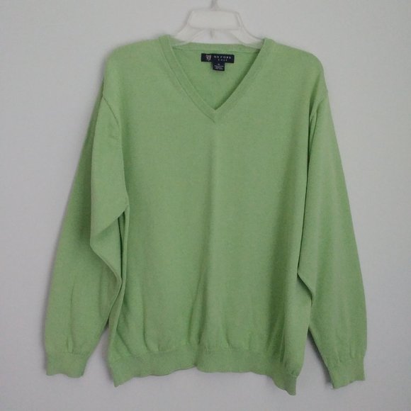 OXFORD Men's Knit Sweater Preppy Apple Green V Neck All Cotton Size XL Holiday - Picture 5 of 8